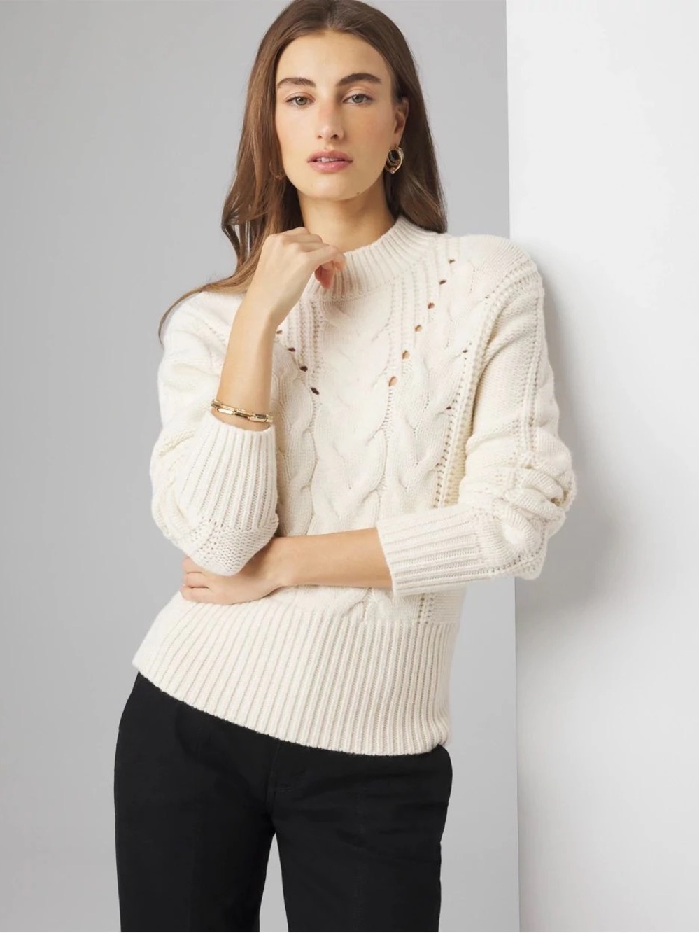 White House Black Market Cabled Mock Neck Pullover Sweater